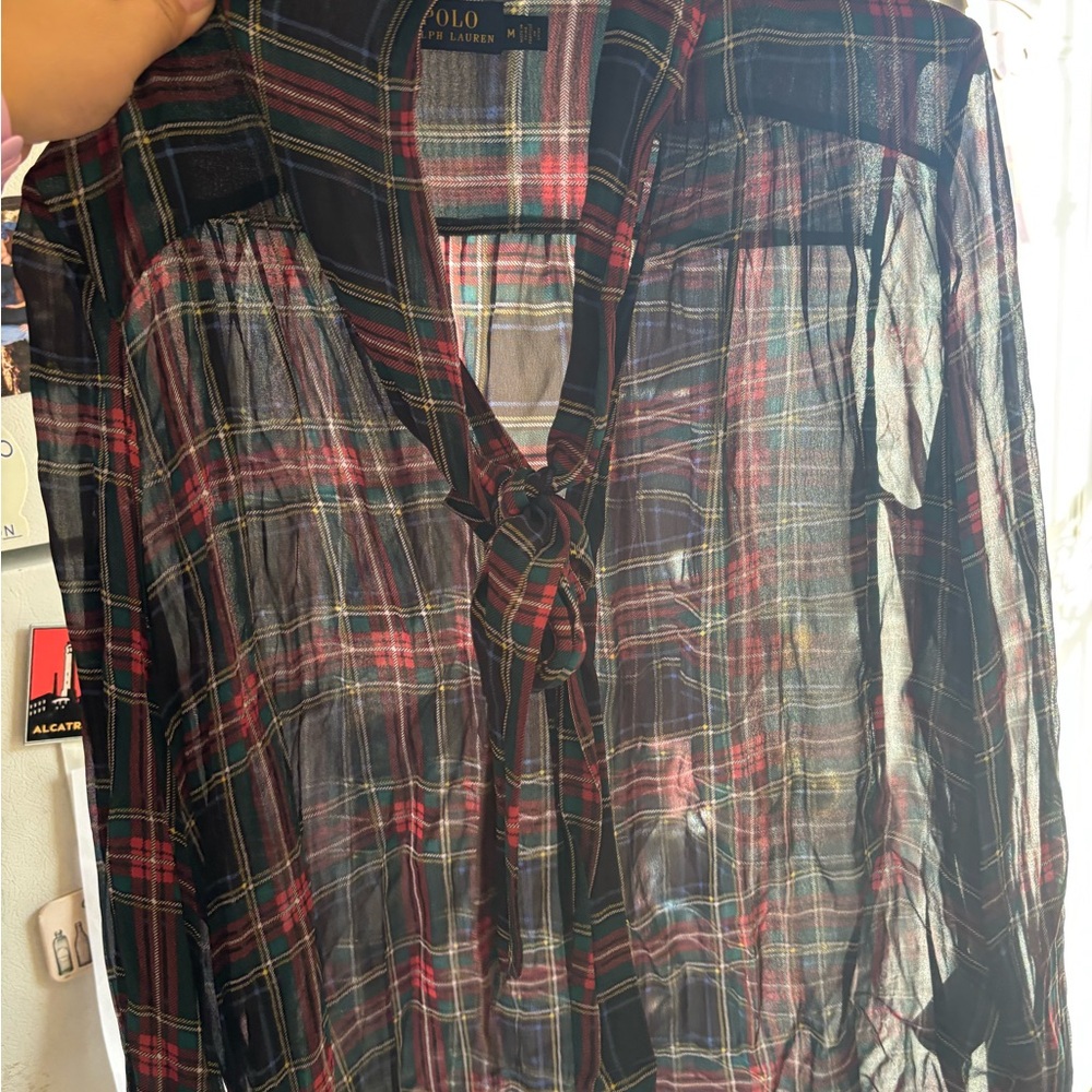 Polo by Ralph Lauren Sheer Plaid Blouse - Black, Red, Green